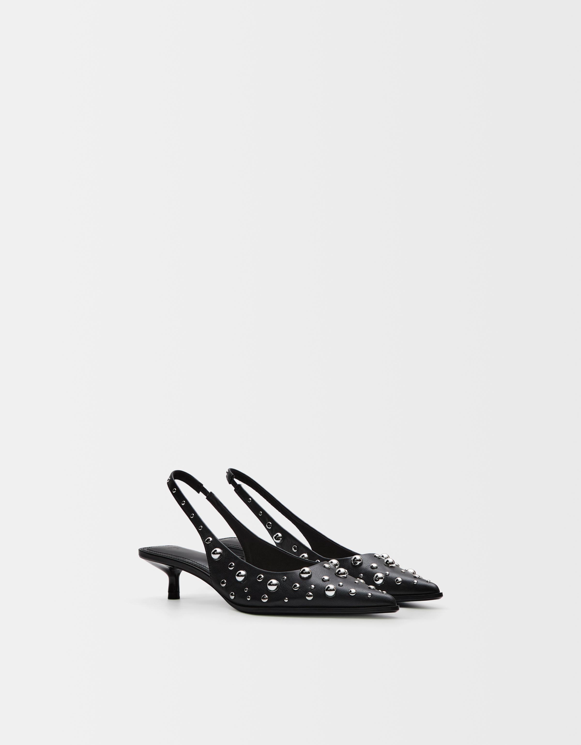 Bershka Absatzschuhe Mit Kitten-Heels Und Nieten Damen 35 Schwarz