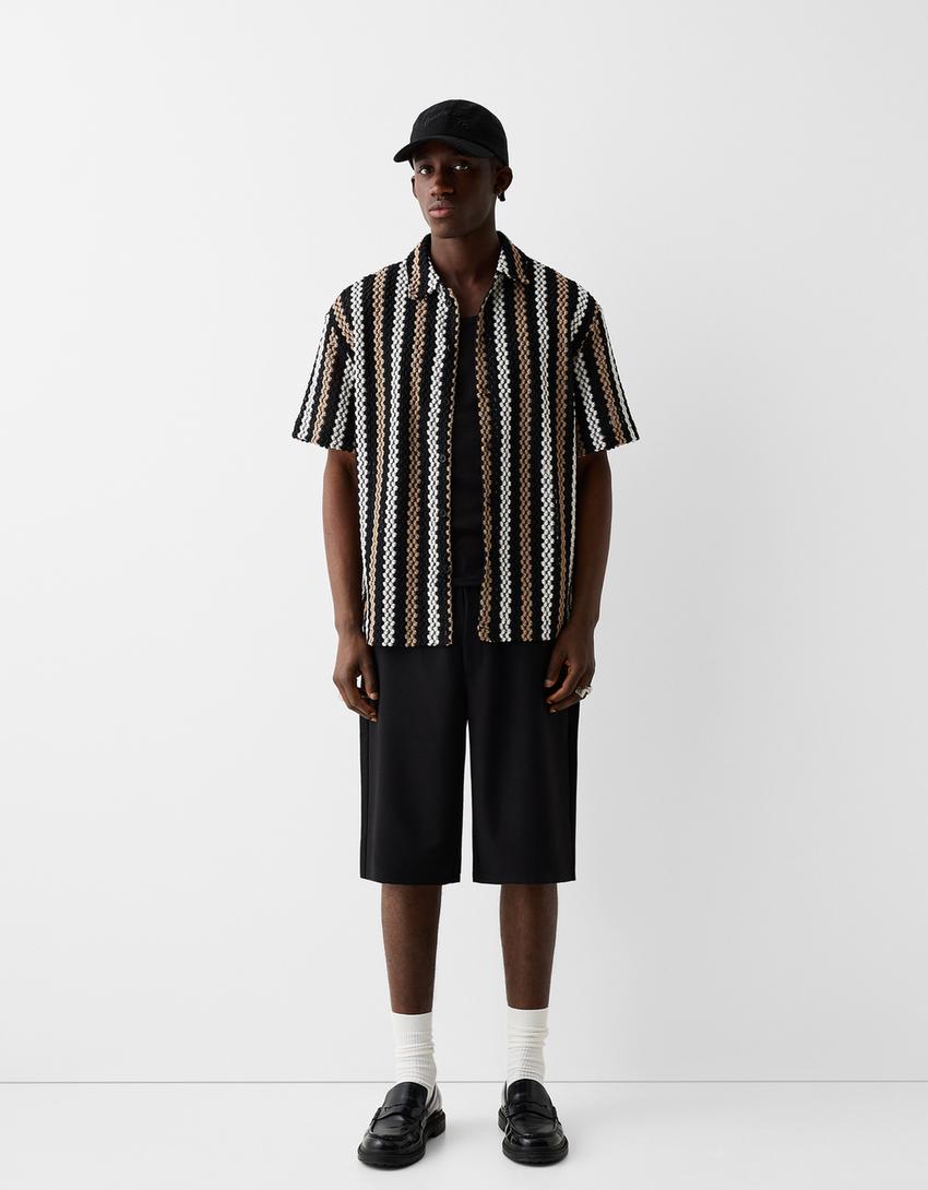 Chemise texture rayures-Noir-3