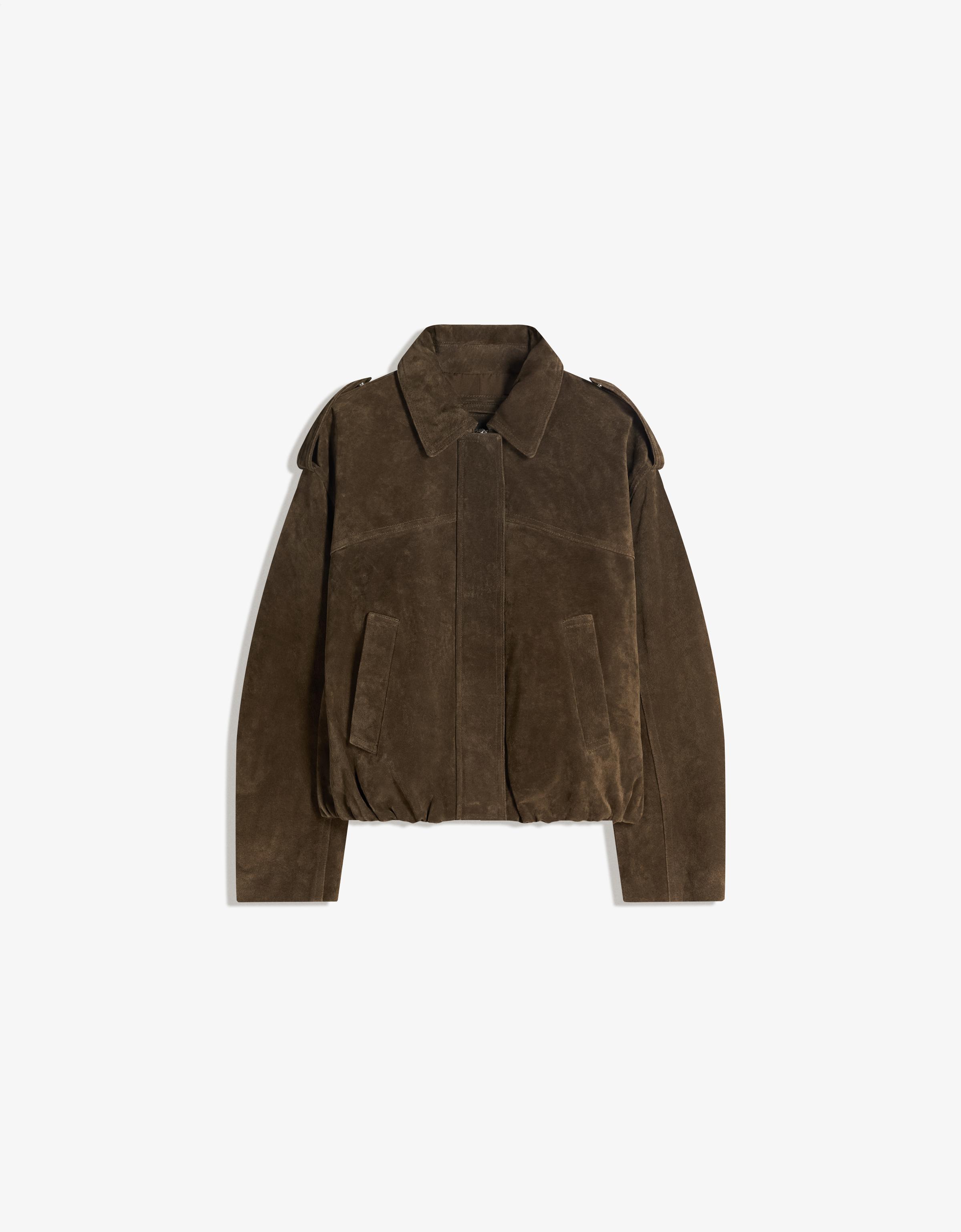 Blouson En Cuir Daim Gris AllSaints - Taille L - Style Bomber Avec Détails Perforés - Occasion Très Bon état