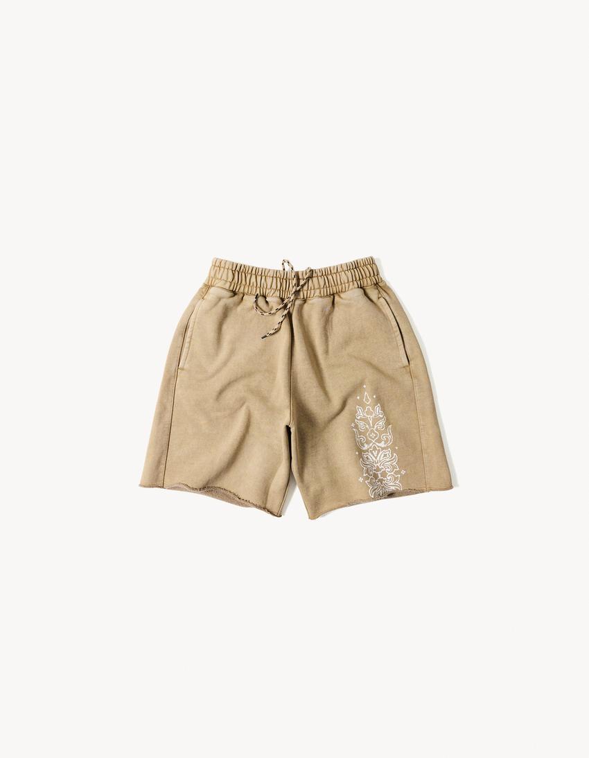 Aries X Bershka Yıkanmış Görünümlü Bermuda-Deve tüyü rengi