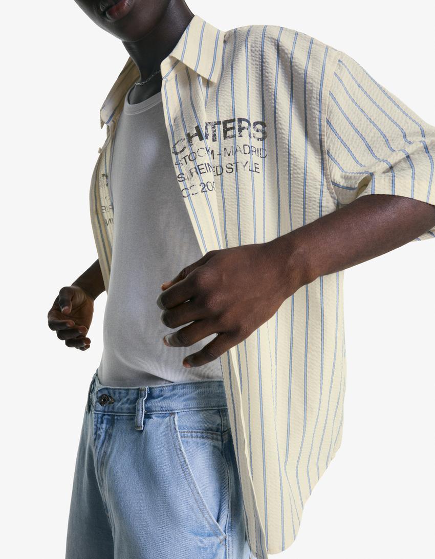 Printed short sleeve oversize shirt-Off white