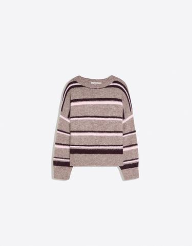 Oversize round neck stripe jumper — Brown 5