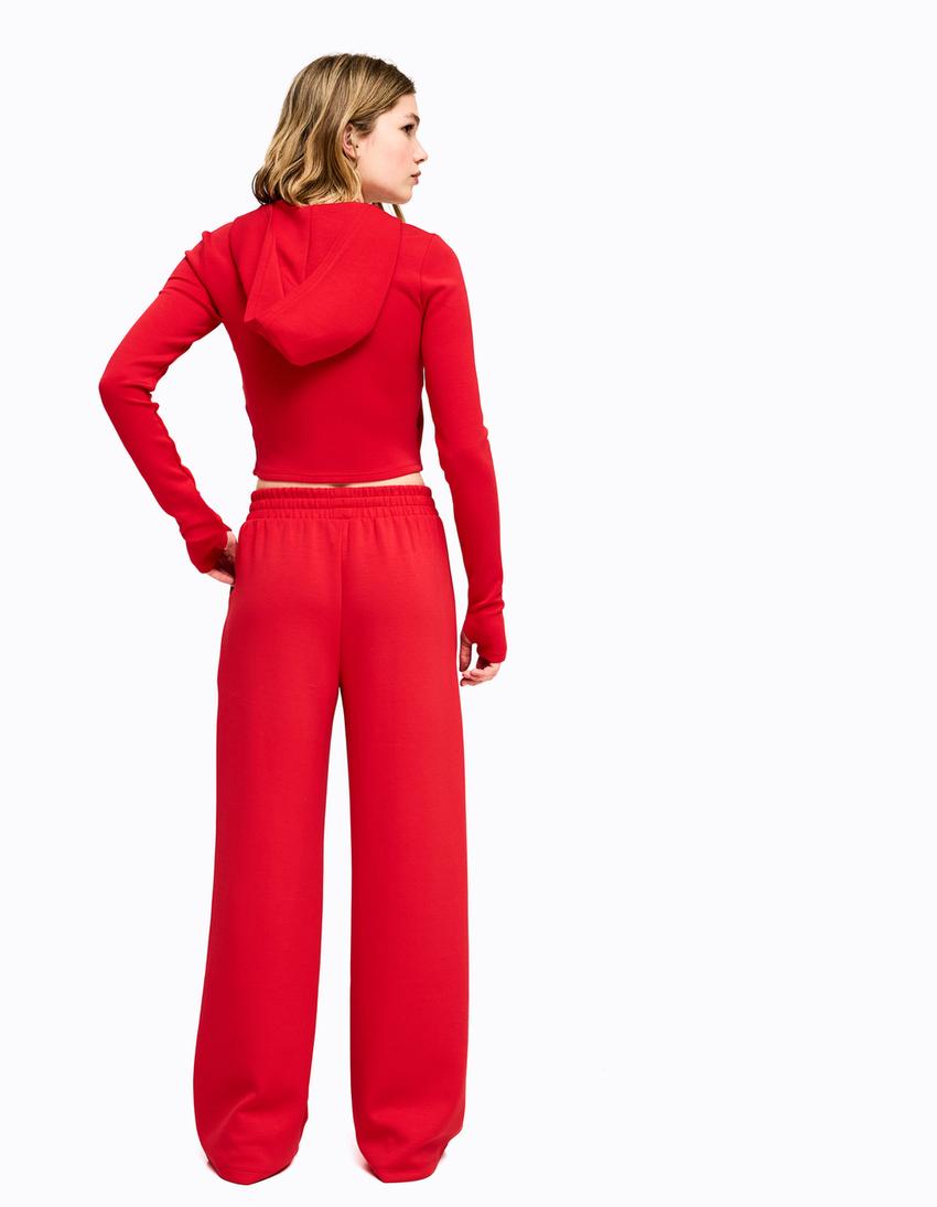 Soft zip-up modal hoodie-Red