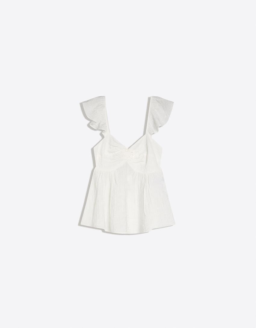 Shirred strap top-White
