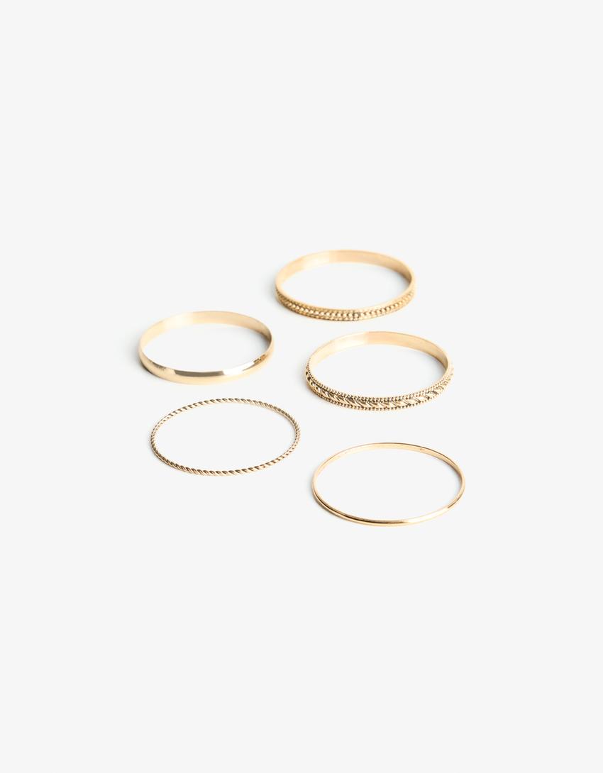 Pack de 5 pulseiras metálicas-Dourado-3