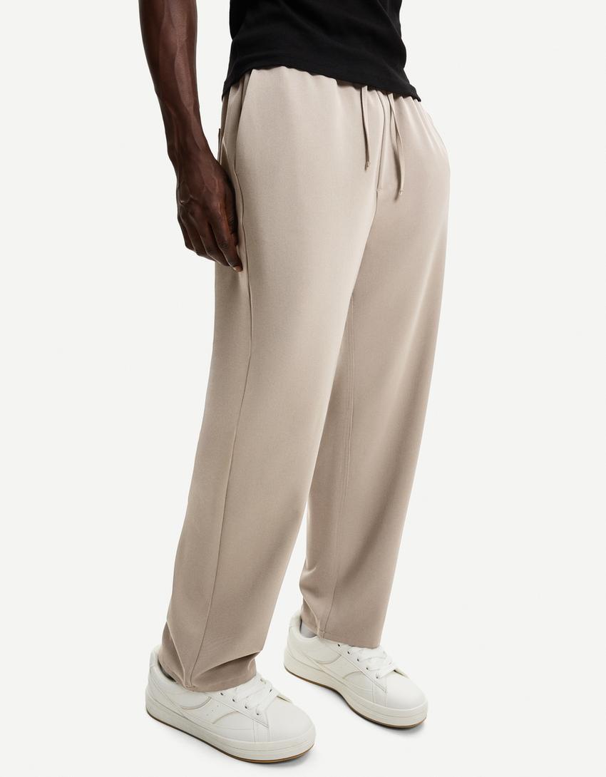 מכנסי טרנינג מחויטים Straight fit-חול-1