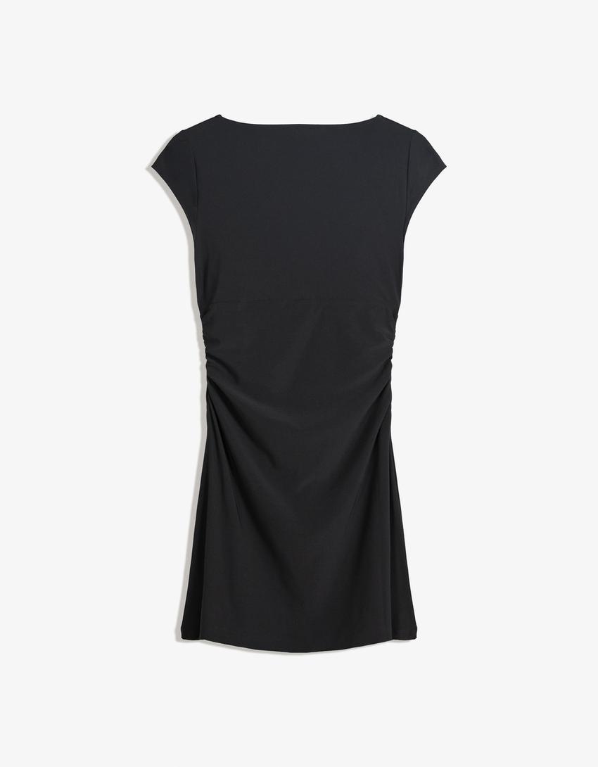 Mini-jurk met plooi-Zwart