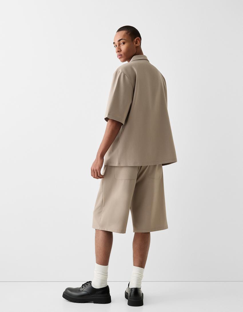 Chemise manches courtes tailoring boxy fit cache-cœur-Sable-2