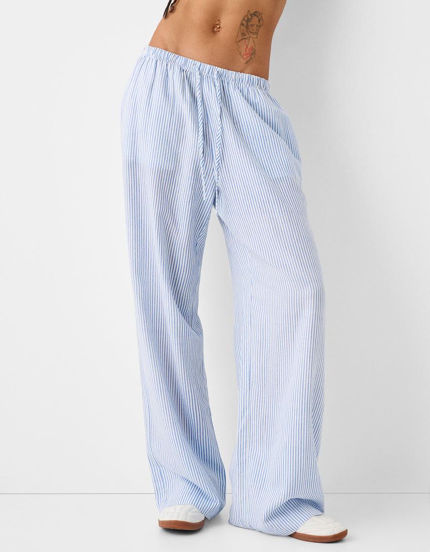 Straight-leg striped trousers with elasticated waist-Light blue-1