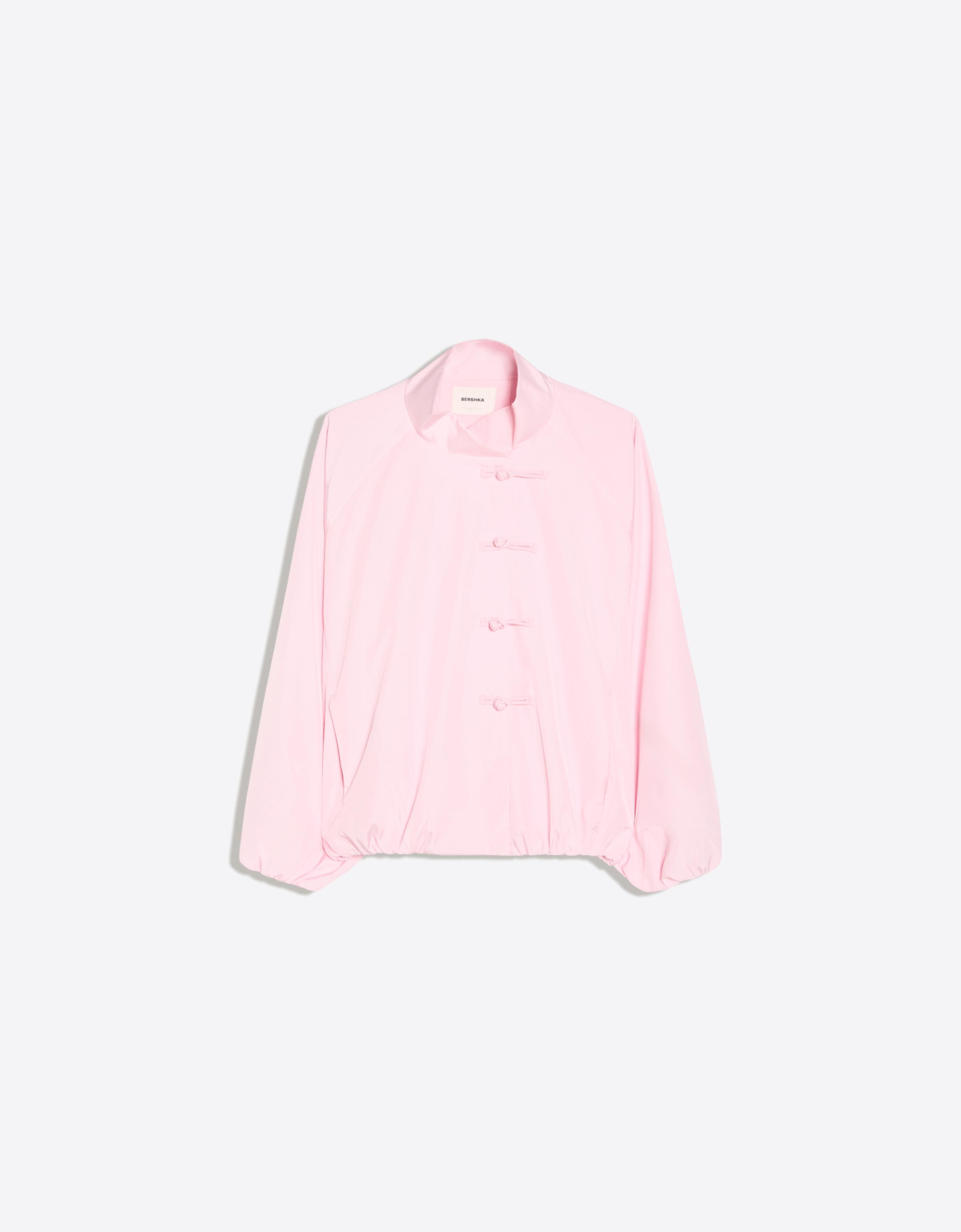 Bershka Cazadora Nylon Alamares Mujer Rosa