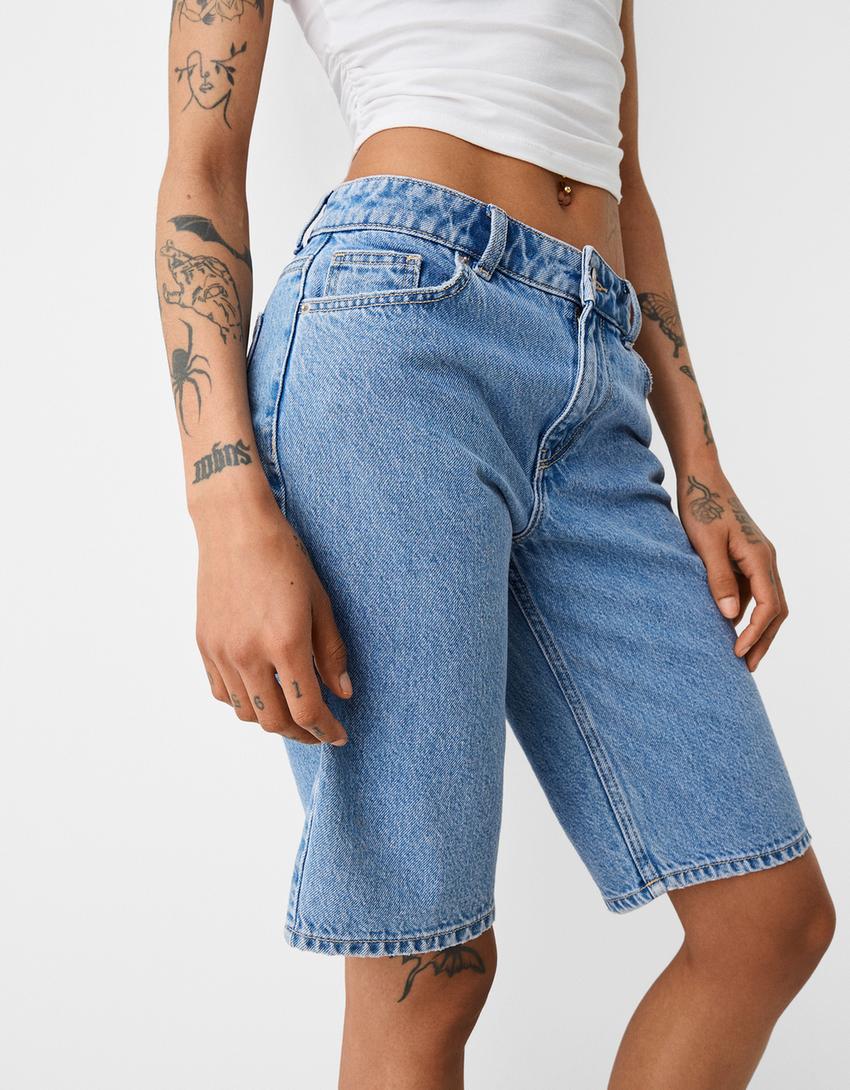 Straight fit denim bermuda-Açık mavi-2