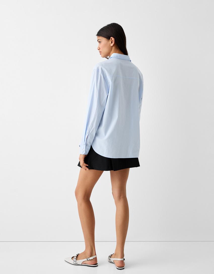 Long sleeve poplin shirt-Light blue-1