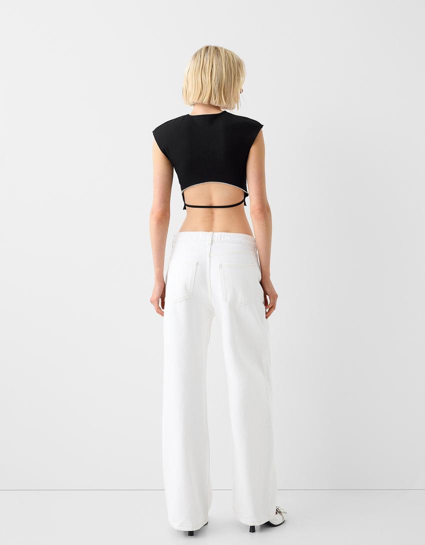 Short sleeve rhinestone T-shirt-Black-1