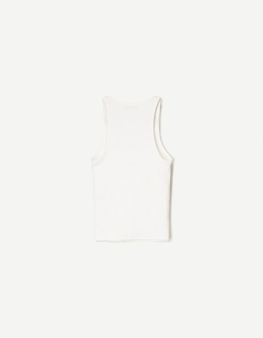 Mouwloos T-shirt met ribcord-Gebroken Wit-4