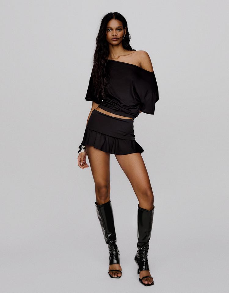 Çift beli volanlı mini etek