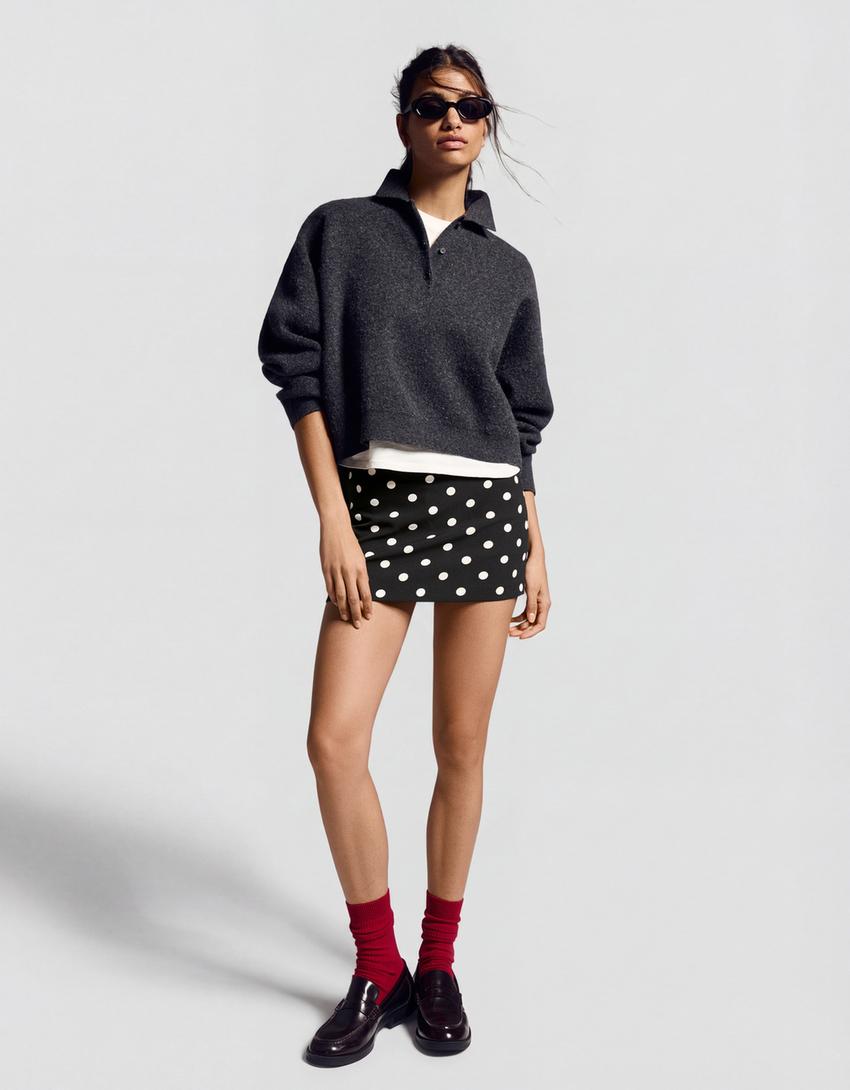 Falda pantalón mini hebilla-Blanco / Negro