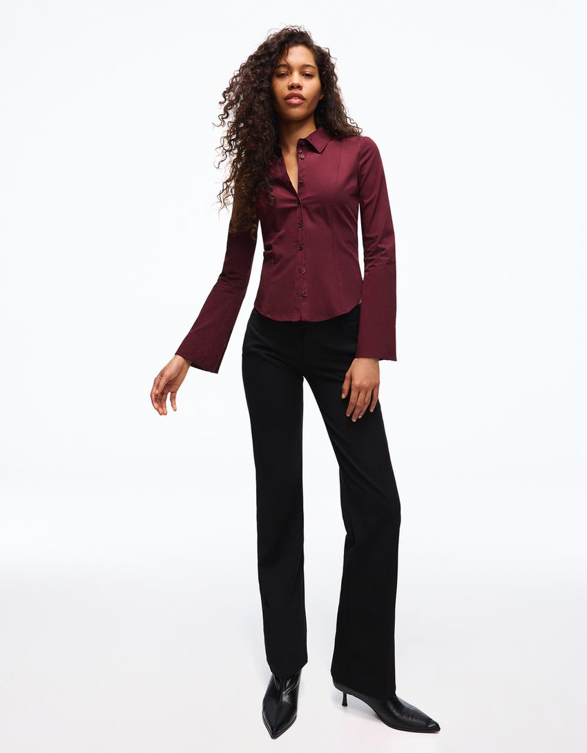 Camisa justa manga flare-Grená