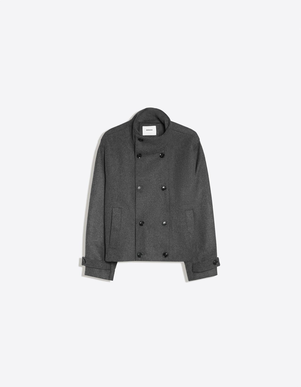 Felt-effect jacket with funnel neck — Grey