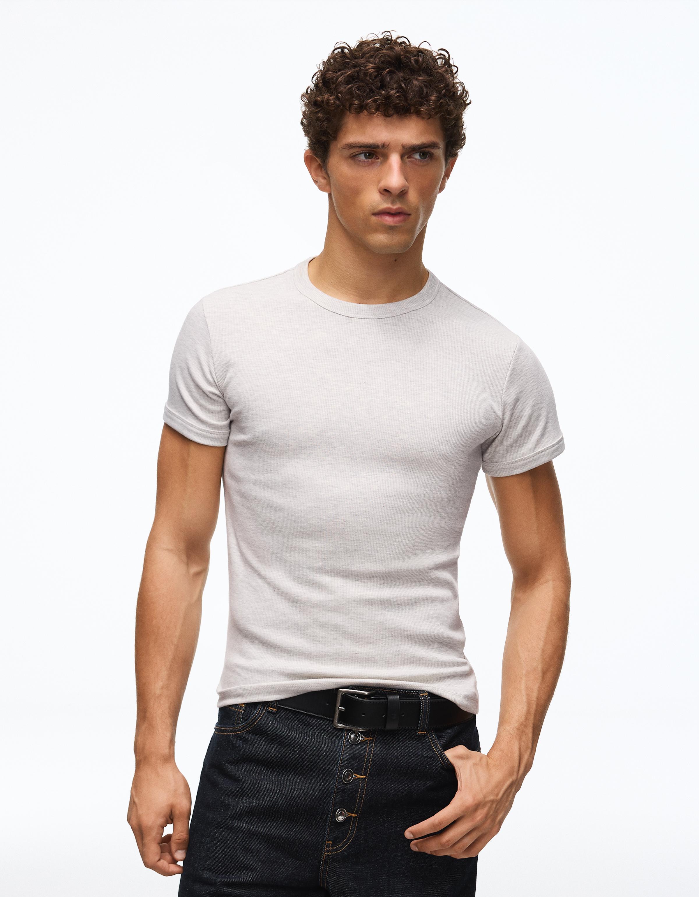 Bershka Camiseta Canalé Slim Fit Hombre L Gris
