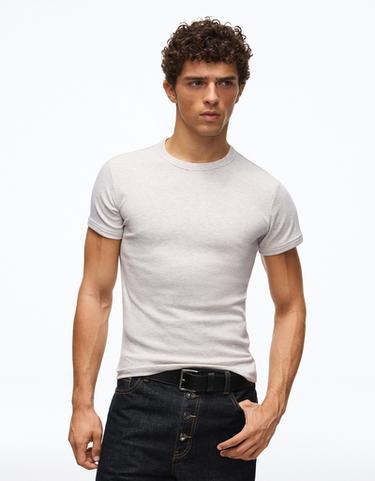 Slim rib short sleeve T-shirt — Grey 1