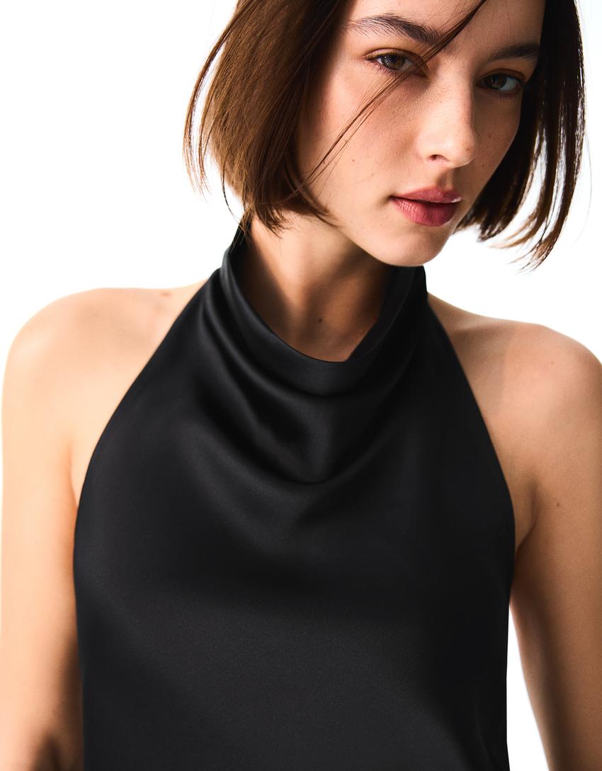 Draped sateen top-Black