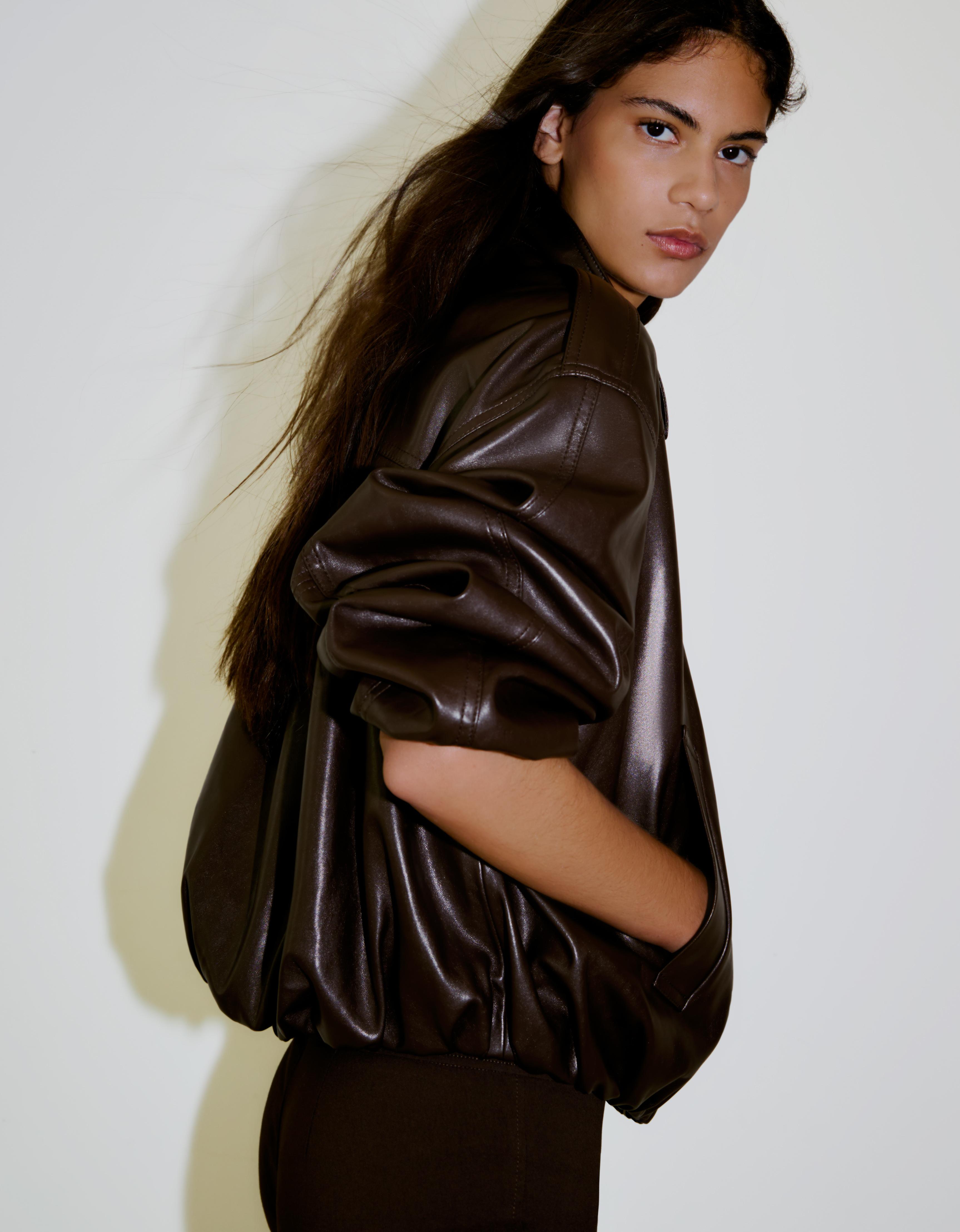 Leather effect puffer jacket — Brown