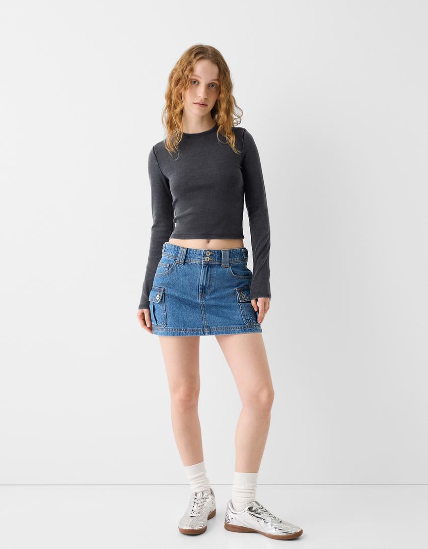 Uzun kollu t-shirt-Gri-3