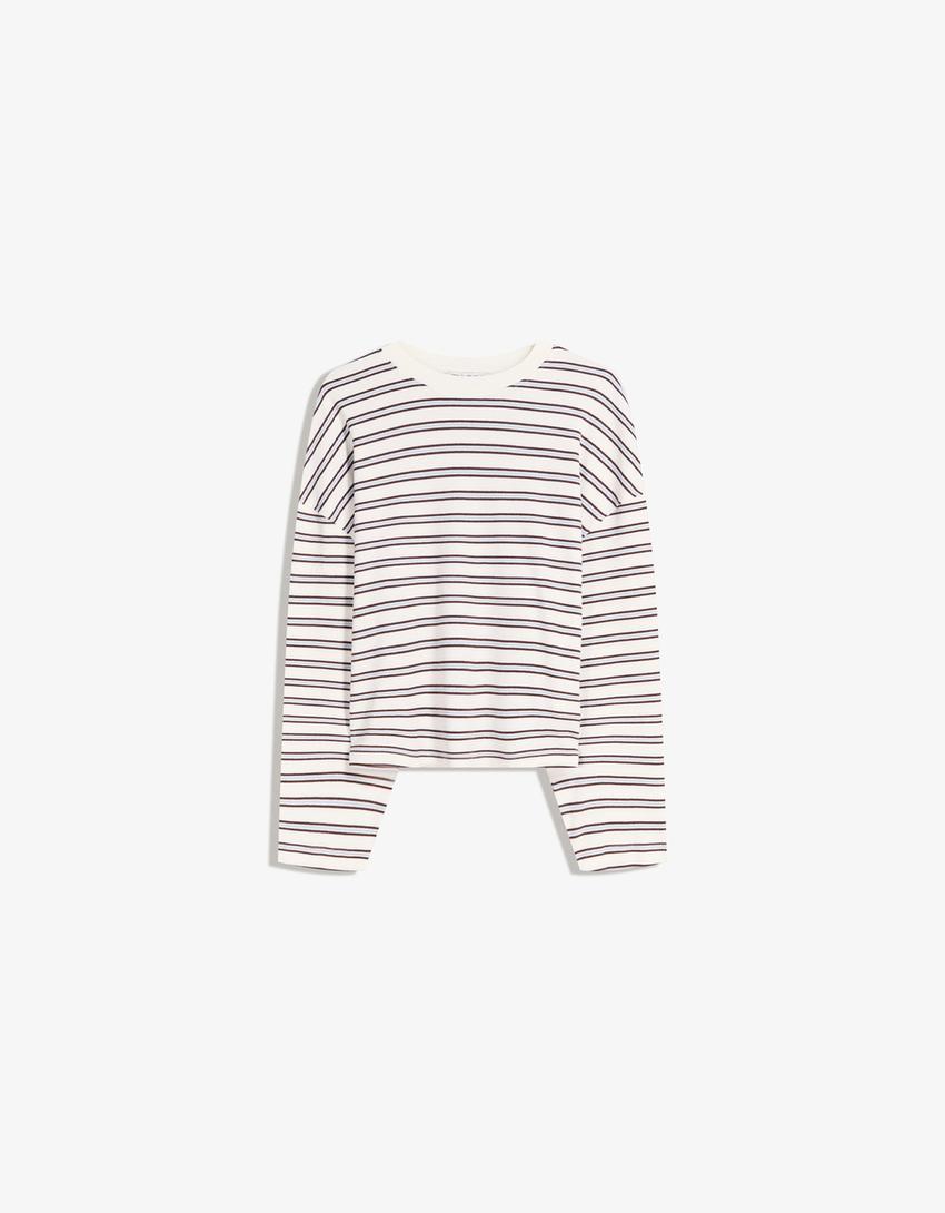 T-shirt de manga comprida com estampa-Cru