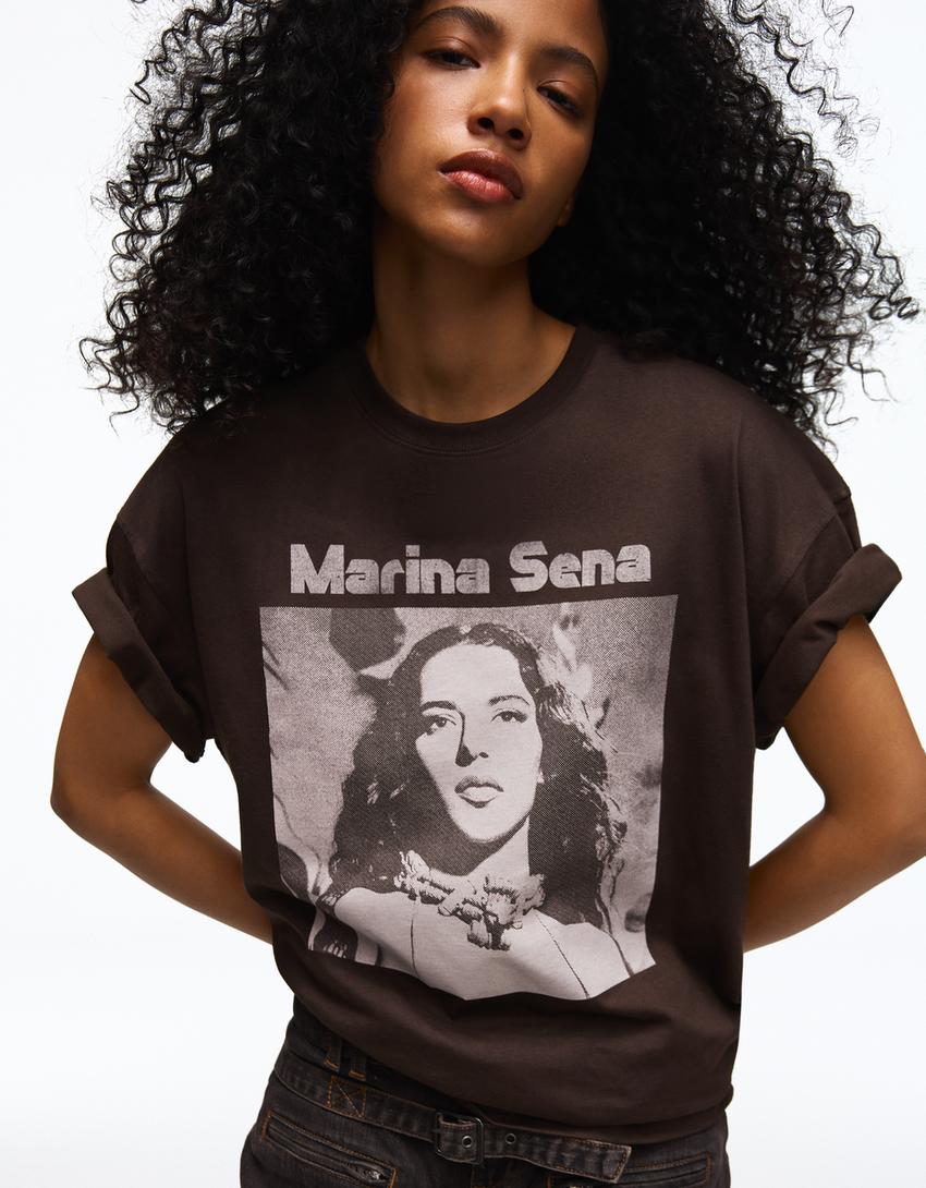 MARINA SENA printed oversize short sleeve T-shirt-Brown