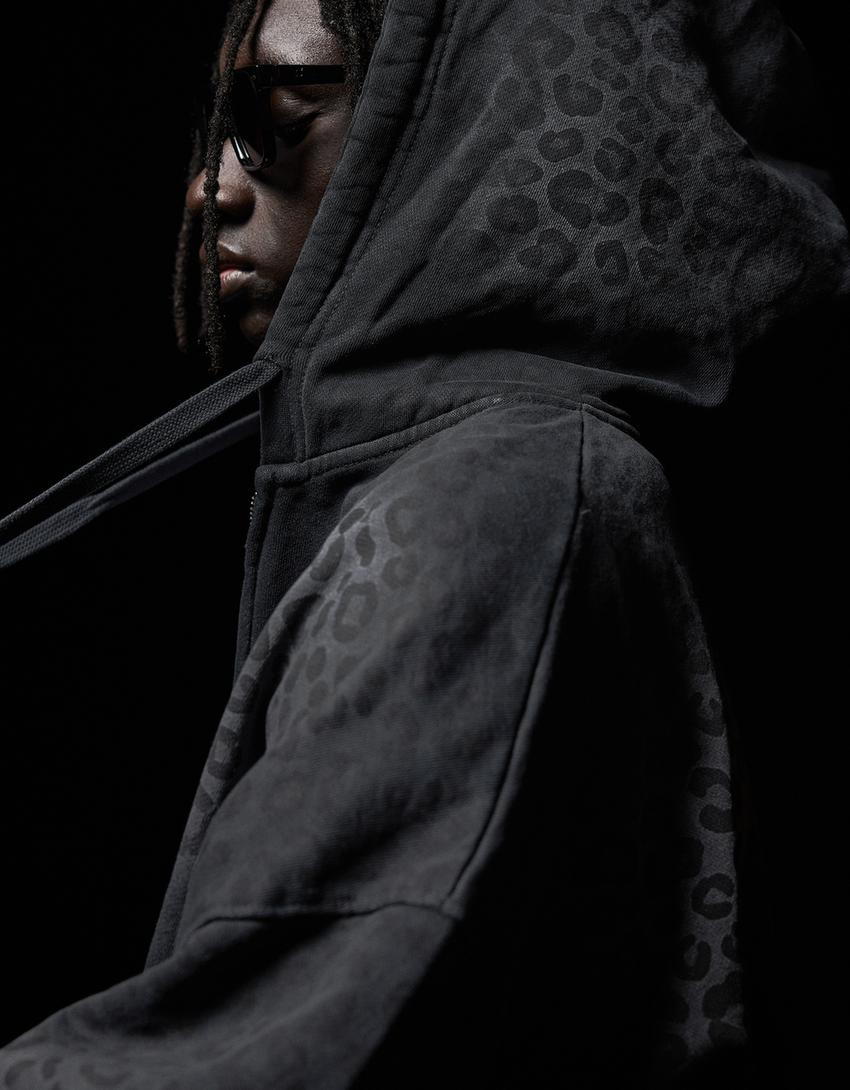 Sudadera cremallera capucha print-Gris