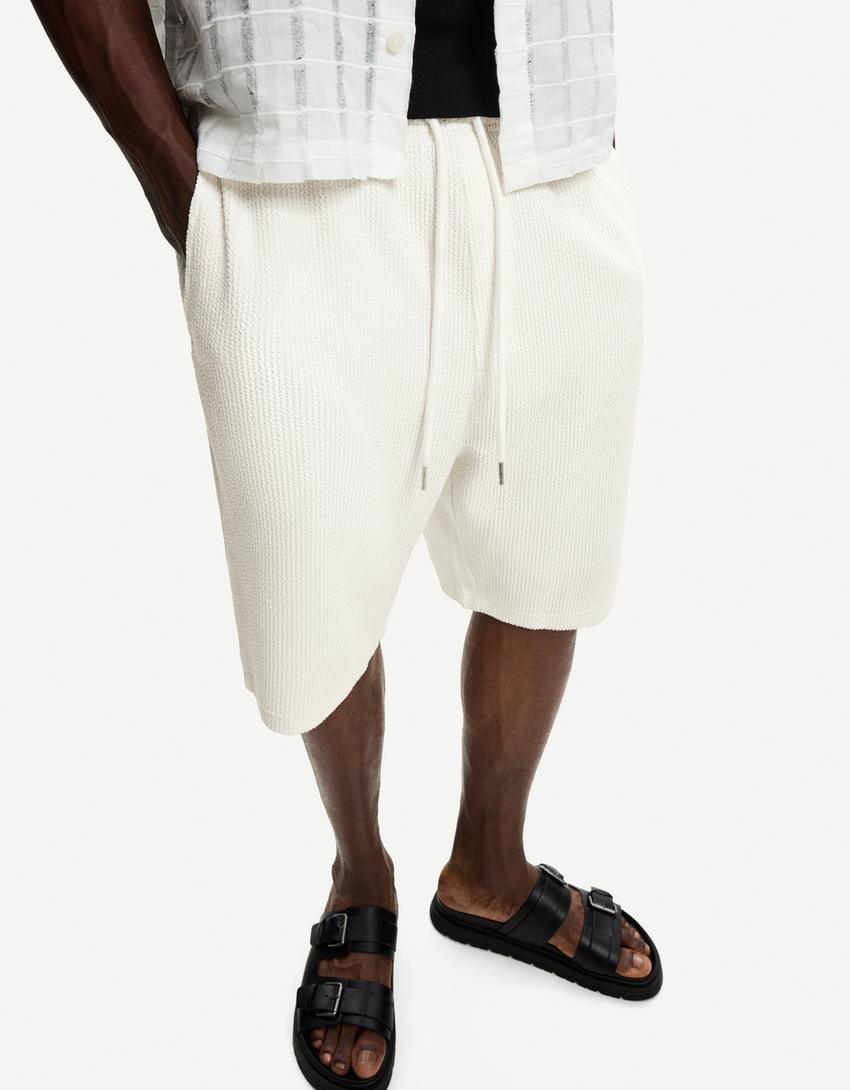 Bermuda texturée-Blanc