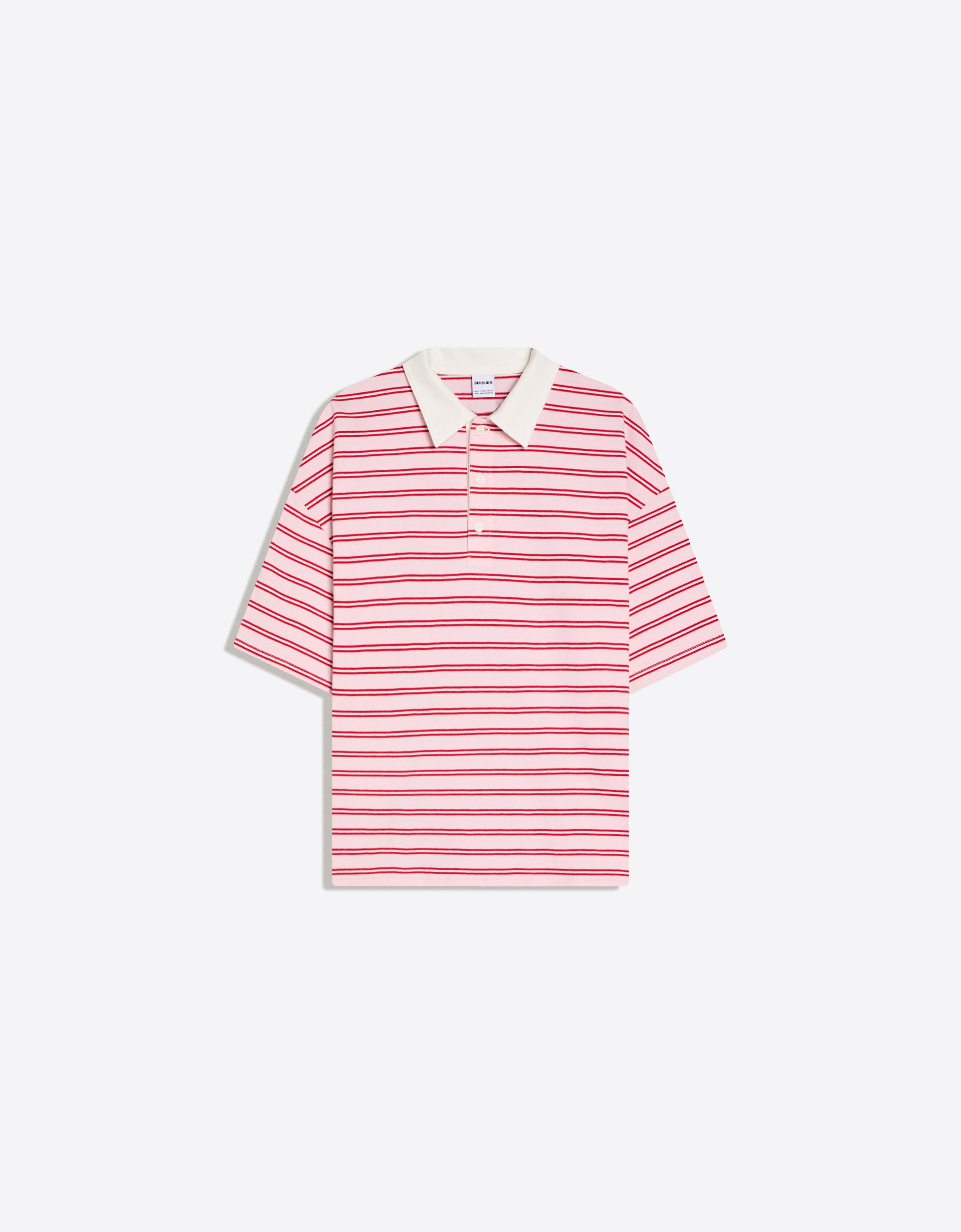 Bershka Camiseta Manga Corta Cuello Polo Mujer L Rosa