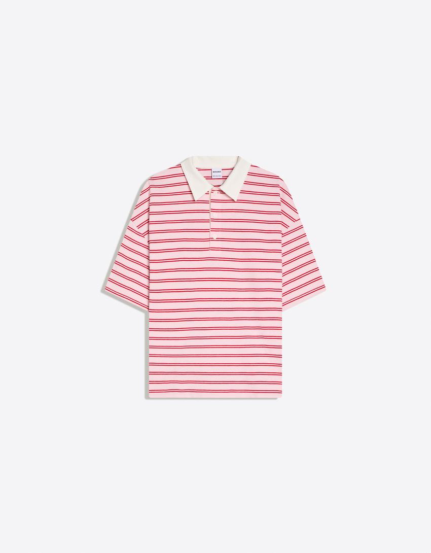 Maglietta maniche corte collo polo-Rosa