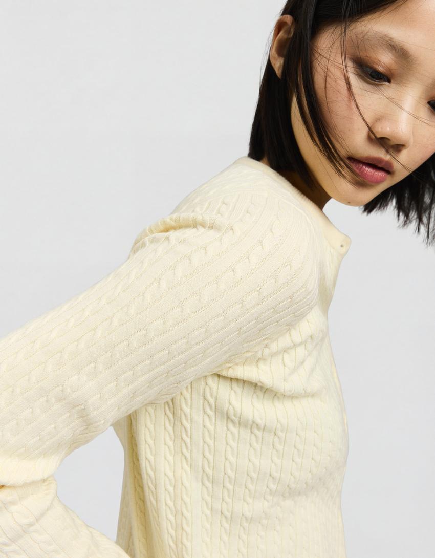 Kardigan kancing button-up anyaman-Kuning