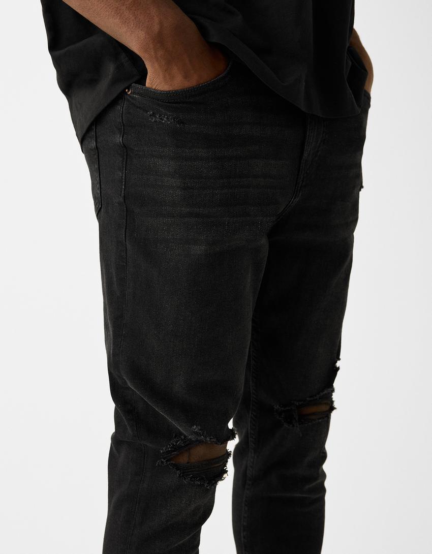 Jeans carrot fit rasgões-Preto-3