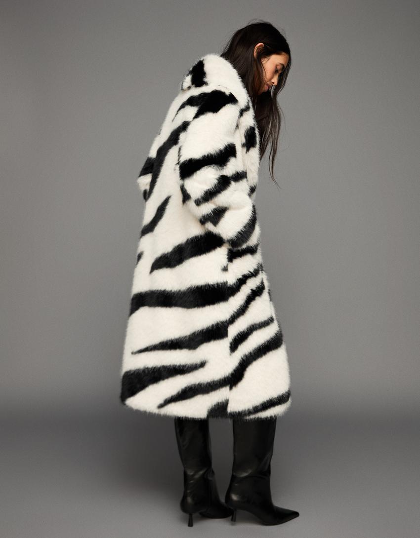 Casaco efeito de pelo animal print-Branco