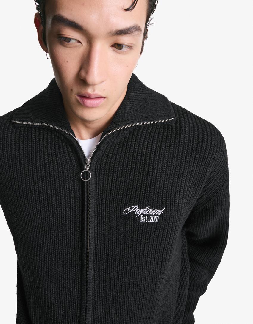 Veste zippée brodée-Noir-2