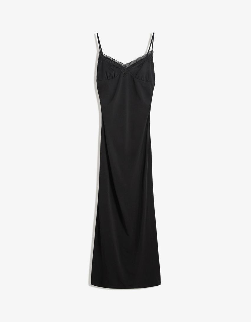 Flowing blonde lace midi dress-Black