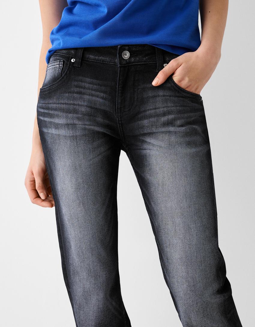 Düşük bel straight fit jean-Siyah-3