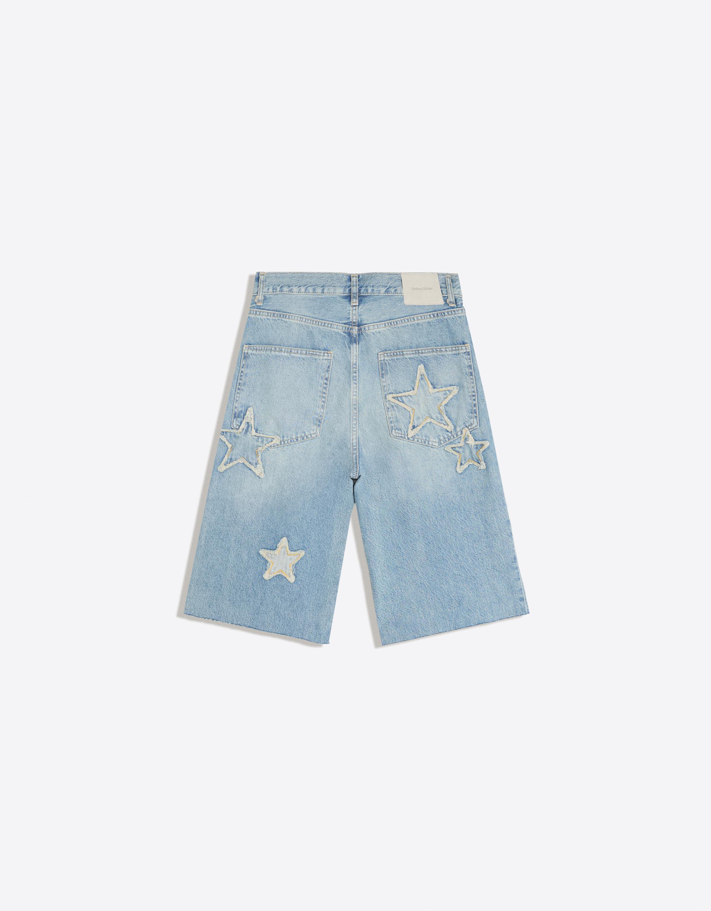 Star patch baggy denim Bermuda shorts — Light blue