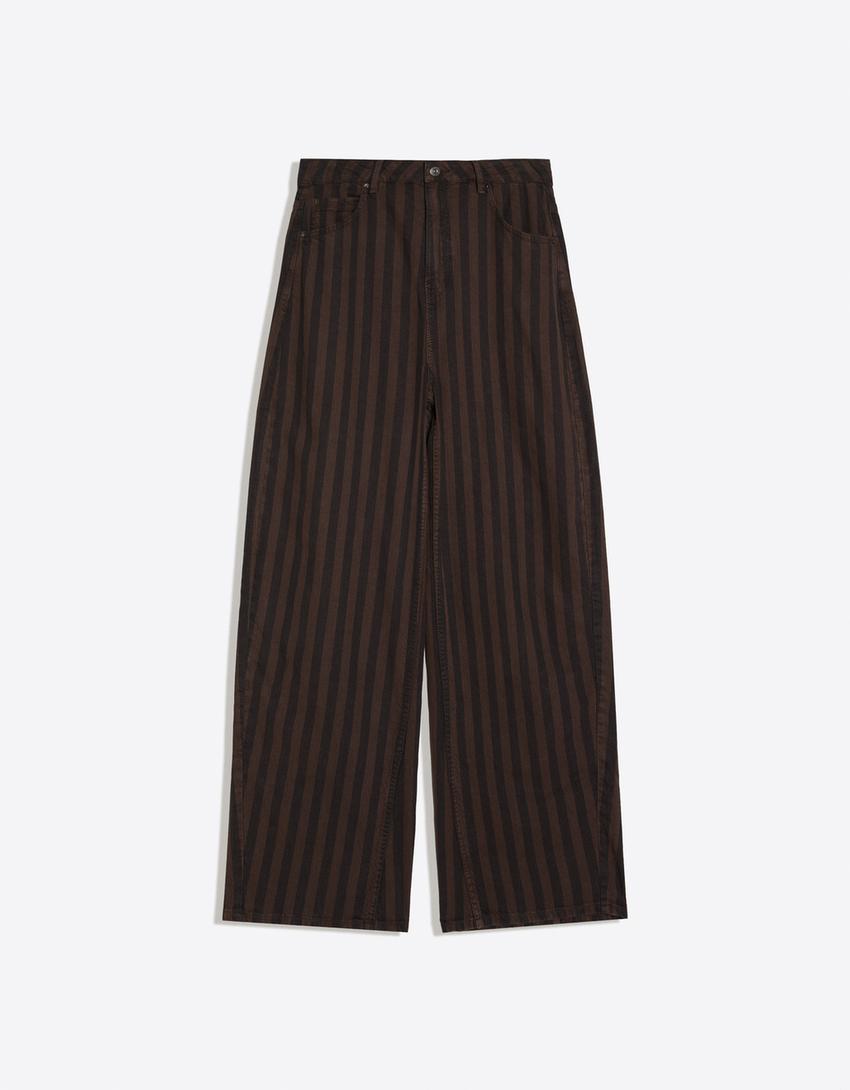Pantalón barrel rayas-Marrón