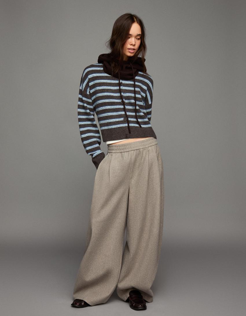 Striped button-up cardigan-Brown