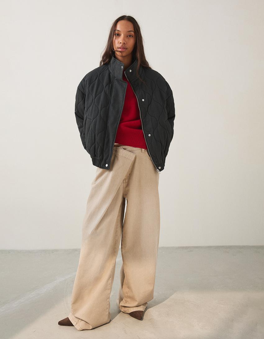 Cable-knit embroidered jacket-Dark grey