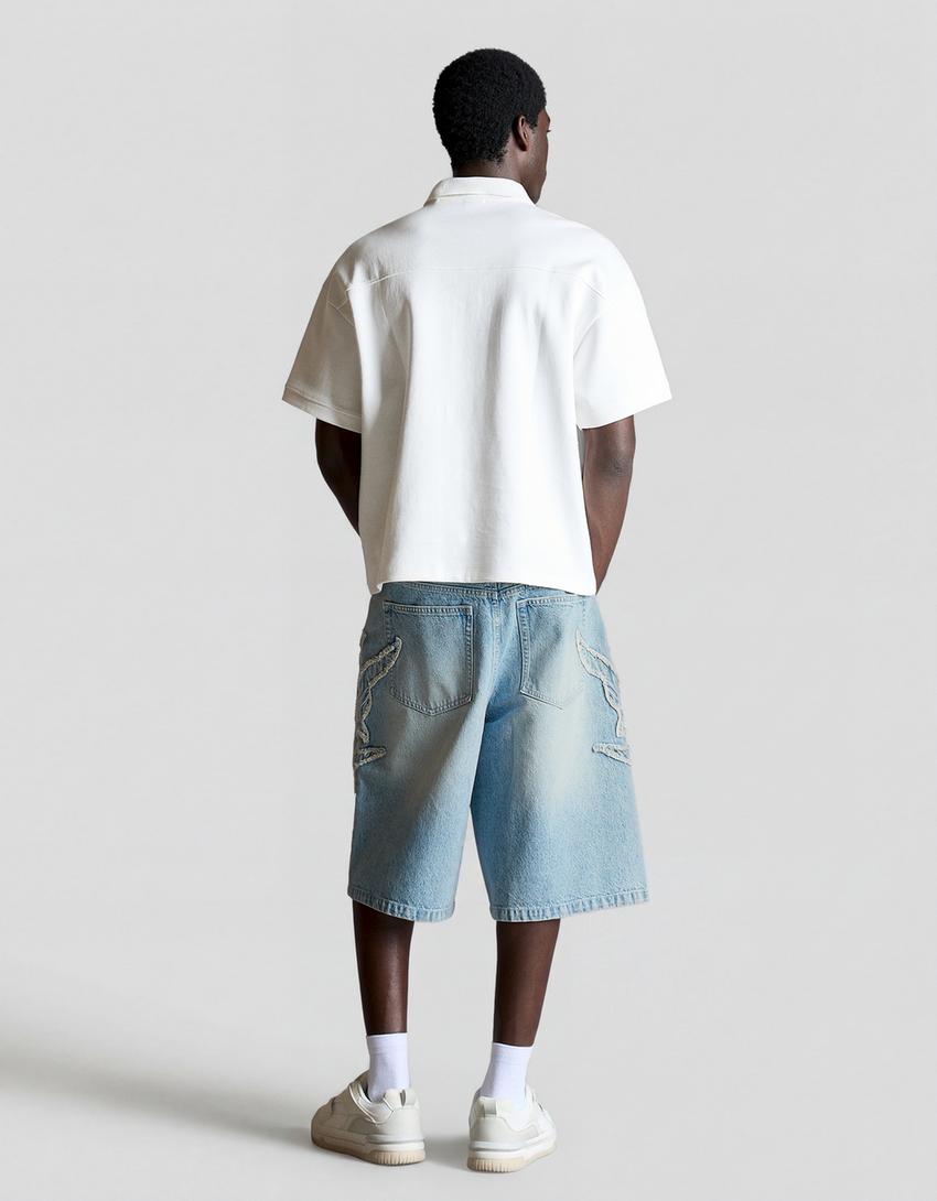 Bermuda baggy fit patch-Azzurro Chiaro