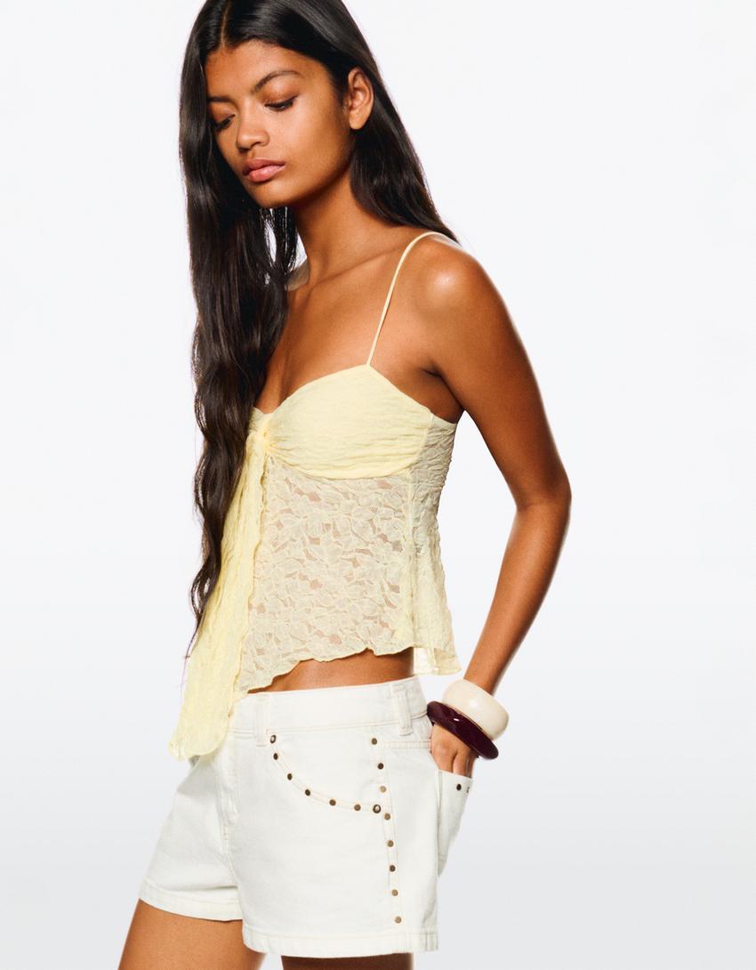 Top bretelles dentelle-Jaune-2