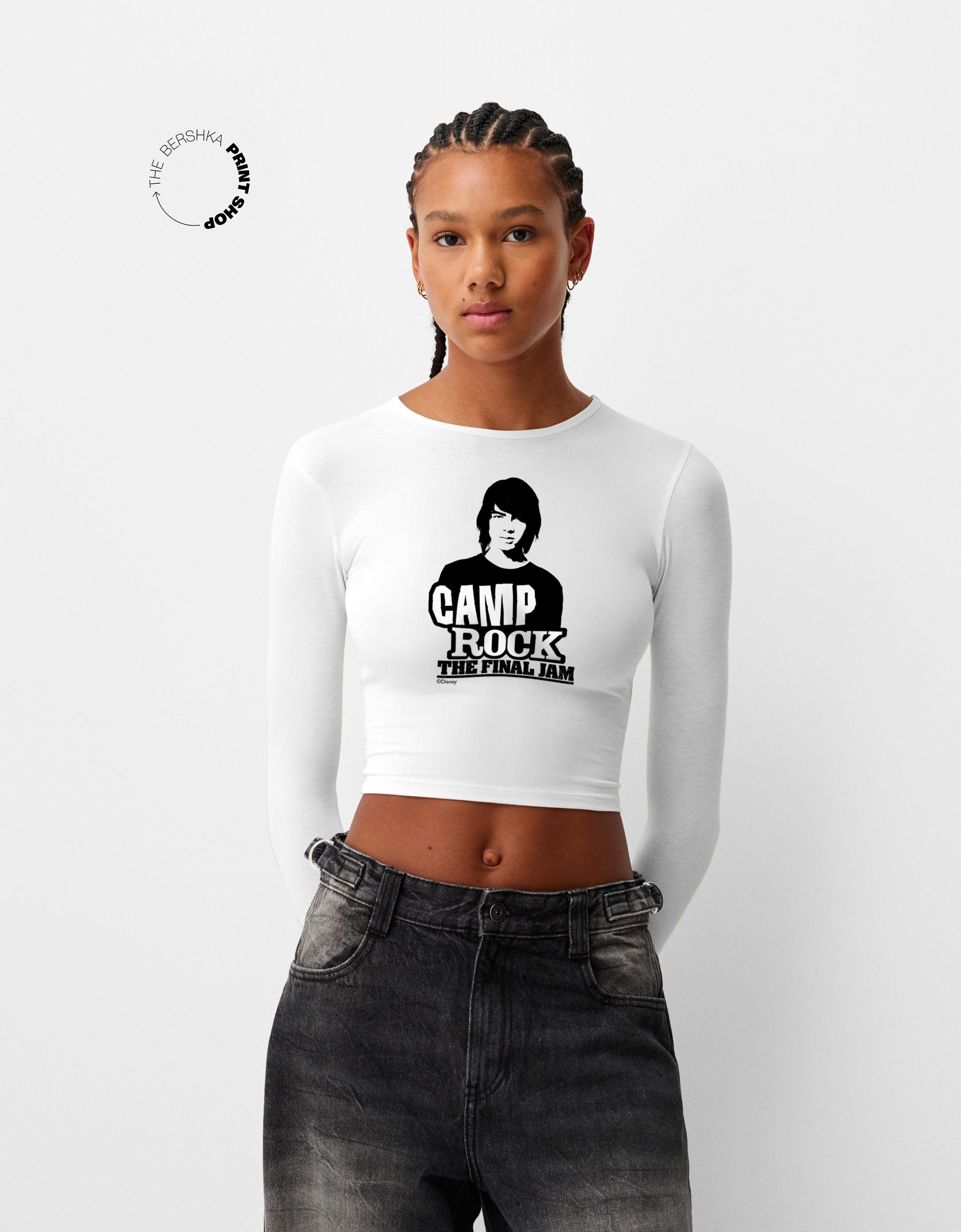 Bershka Langarmshirt Camp Rock Mit Langen Ärmeln Damen 10-12 Rohweiß