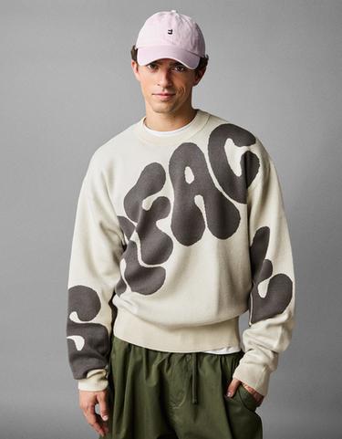 Printed round neck jumper — Grey 1