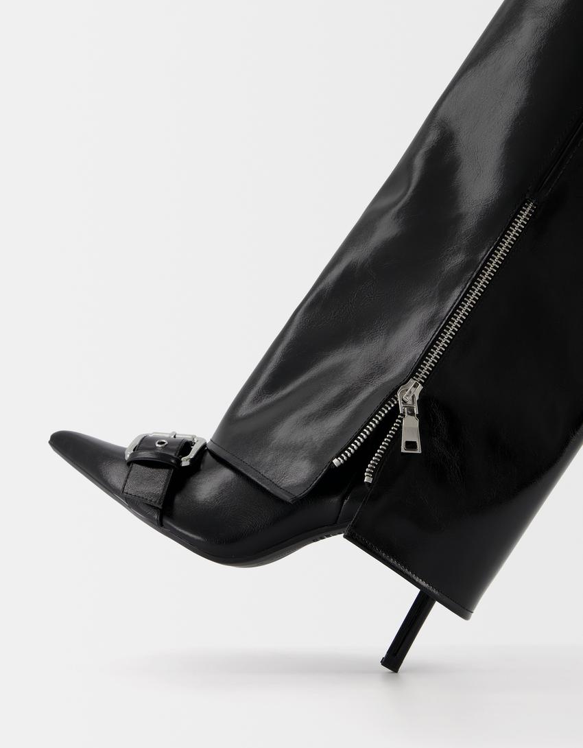 High-heel fold-over boots with buckles - Women | Bershka