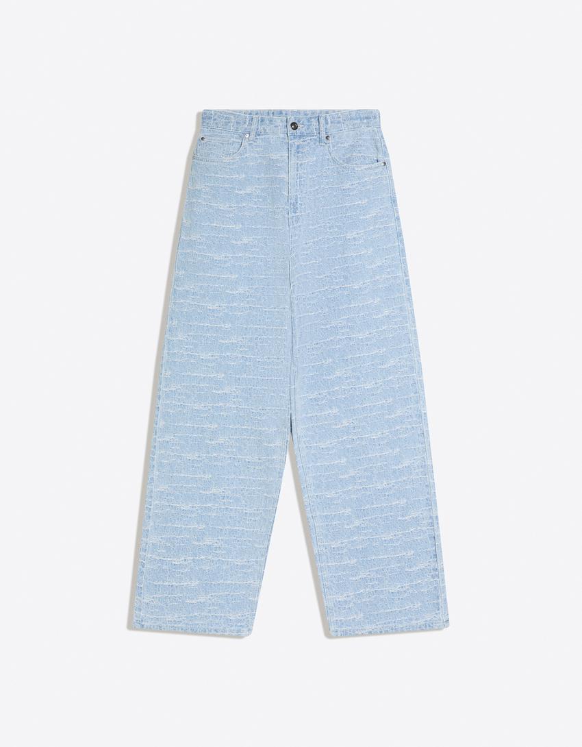 Textured super baggy jeans-Light blue