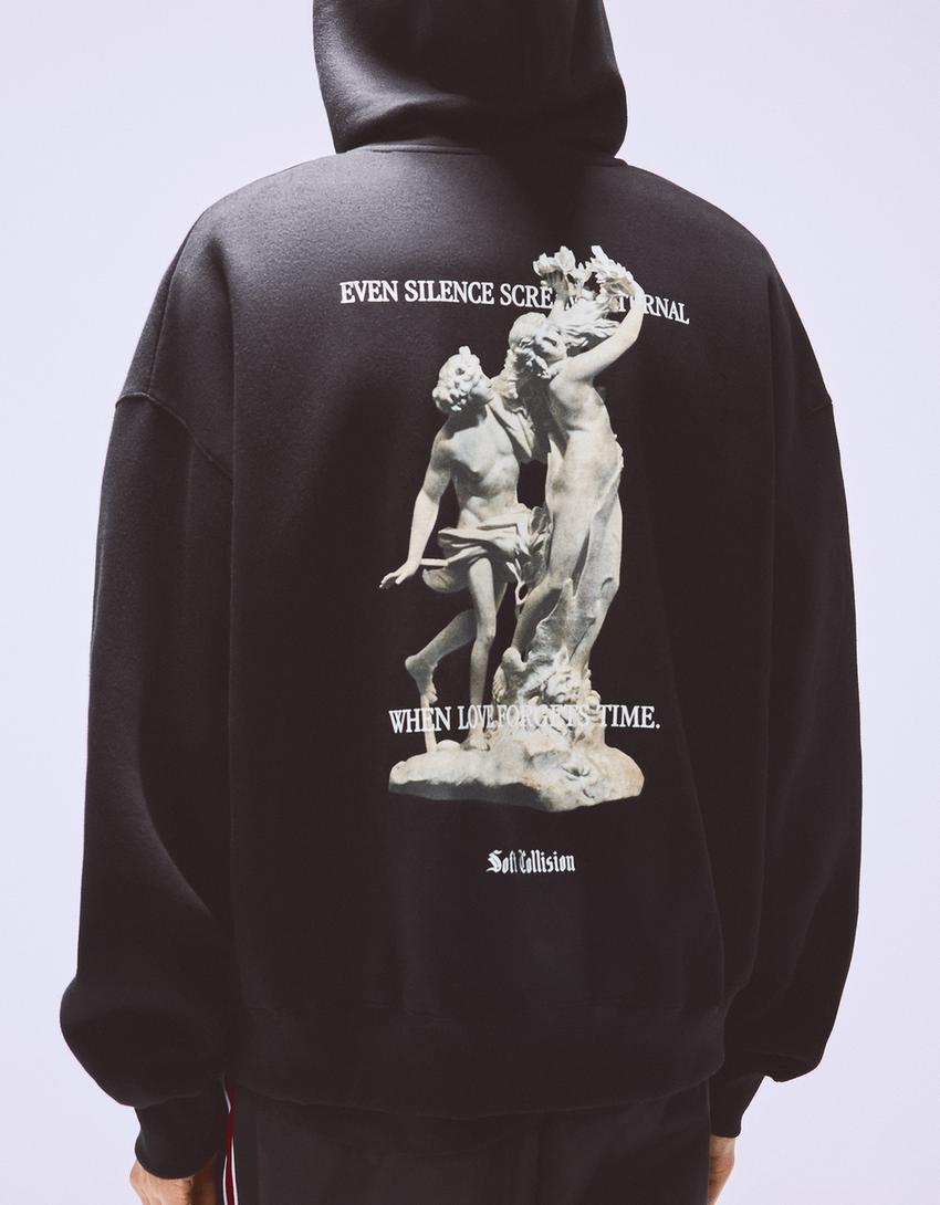 Sweatshirt fecho de correr estampado Apolo e Dafne-Preto